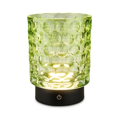 BRILONER - Lampada da tavolo a LED senza fili IP44 con corpo in vetro, dimmerabile a tocco, batteria ricaricabile e sorgente luminosa intercambiabile, lampada da comodino, 15x11 cm, verde