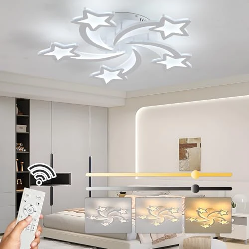 Offerta a tempo: ZAITINZ Plafoniera led soffitto,Plafoniere da soffitto a forma di stella bianca,lampadario cameretta bambino con telecomando,adatto per il soggiorno,la sala da pranzo,dimmerabile 3000-6000 K,Φ 68 cm - 5% da 76.95 € a 73.10 €