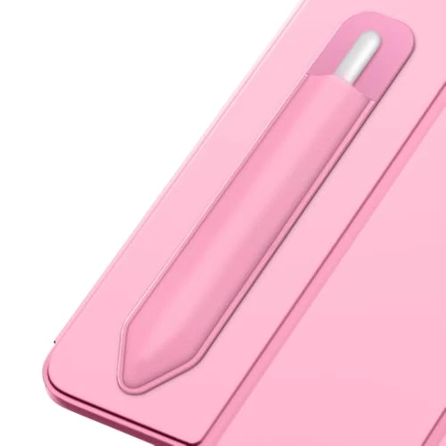 MoKo Pencil Holder Sticker Fit Apple Pencil Pro, Apple Pencil (USB-C), Apple Pencil 1st/2nd Generation, Elastic Pencil Pocket Pouch Adhesive Sleeve Attached to iPad Case for Stylus Pens, Flowers Pink