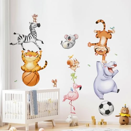 Tanlaby Jungle Animals Wall Stickers Cartoon Animal Circus Wall Decals Hippo Tiger Zebra Safari Art Decor for Baby Nursery Kids Toddler Bedroom Playroom Daycare
