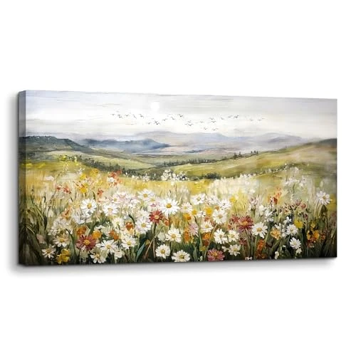 Limited offer: MHARTK66 Modern Large Living Room Paintings 50 x 100 cm, Bedroom Canvas Paintings, Wild Flowers on the Hill, Wall Decorations Dining Room Bathroom Office Kitchen from 69.99 EUR to 48.99 EUR (save 30%)