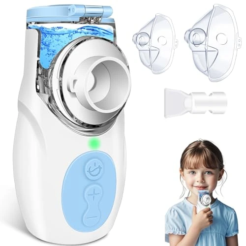 Offerta a tempo: VKFOFEG Aerosol Portatile Silenzioso per Adulti e Bambini, USB-C Ricaricabile Nebulizzatore Aerosol con 2 Maschere e Boccaglio, Velocità di Atomizzazione Regolabile per Viaggi e Uso Domestico (Blu) - 61% da 35.99 € a 13.99 €