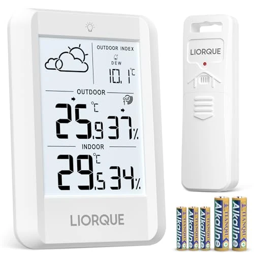 Offerta a tempo: LIORQUE Stazione Meteo Con Sensore Esterno,Schermo LCD Con Retroilluminazione, Data, Temperatura, Umidità, Previsioni Di Tempo, Sensore Esterno IPX4 Impermeabile,Con Batteria - 0.00% da 19.99 € a 19.99 €