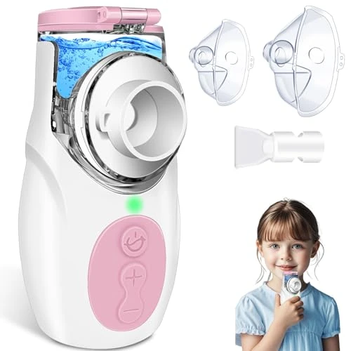 Offerta a tempo: VKFOFEG Aerosol Portatile Silenzioso per Adulti e Bambini, USB-C Ricaricabile Nebulizzatore Aerosol con 2 Maschere e Boccaglio, Velocità di Atomizzazione Regolabile per Viaggi e Uso Domestico (Rosa) - 0% da 16.99 € a 16.99 €
