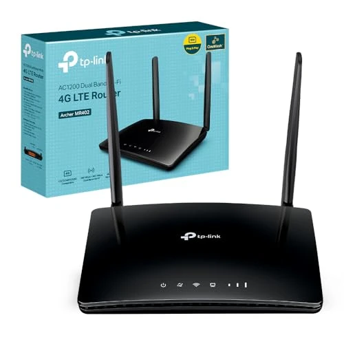 Offre limitee: TP-Link Archer MR402 Routeur 4G LTE 150Mbps WiFi AC1200, Modem 4g, Box 4G, 2 SMA pour antenne Externe, 4 Ports RJ45, antennes Amovibles, Déverrouillé, Compatible Tous opérateurs de 59.80 EUR a 56.49 EUR (economie 6%)
