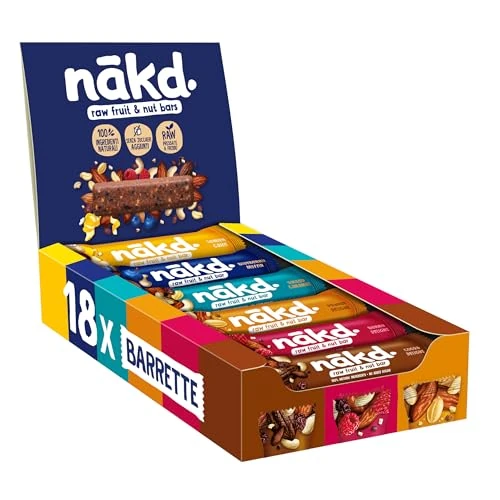 Offerta a tempo: Nākd. Confezione Mista Nuovo Mix | Barrette Crude con Frutta e Frutta Secca | Ingredienti 100% Naturali | Senza Aromi o Zuccheri Aggiunti | Vegan | 18 x 35g | 630g - 19% da 17.95 € a 14.50 €