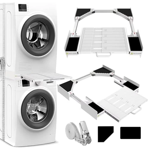 Offerta a tempo: NIUXX Kit di Accatastamento per Lavatrici, Telaio di Collegamento Universale con Cinghia a Cricchetto per 53-68cm Lavatrice Asciugatrice, Kit di Impilamento Telaio Intermedio Asciugatrice con Ripiano - 36% da 84.99 € a 54.39 €