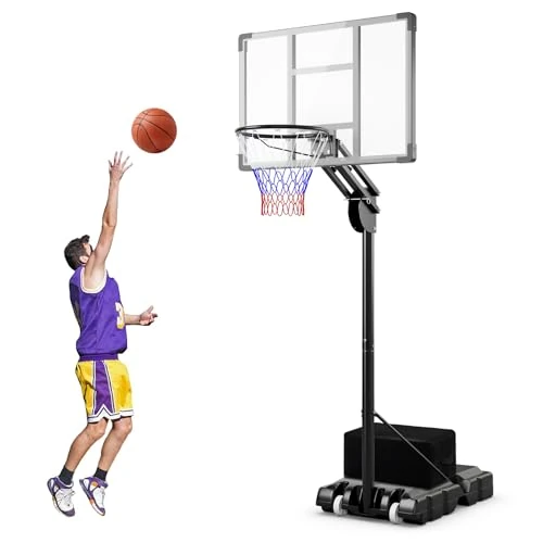 COSTWAY Profesjonalny obręcz do koszykówki dla dorosłych, przenośny i regulowany kosz do koszykówki 149-305 cm z niezniszczalnym stołem, 2 kółkami, podstawą do napełniania i torbą na ciężarki