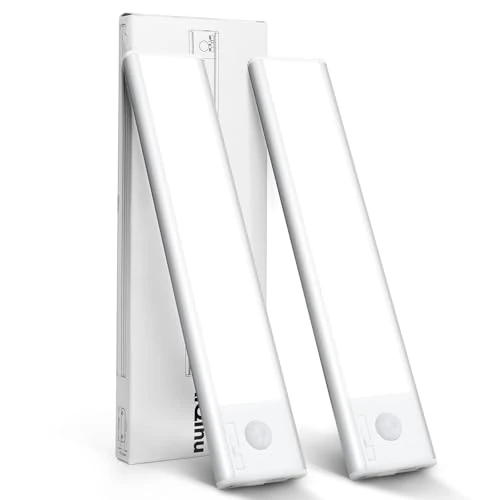 AiQInu 66 Lampe de placard LED avec détecteur de mouvement, Rechargeable par USB, lampe de placard 20 cm à intensité variable avec bande magnétique pour la cuisine, les escaliers