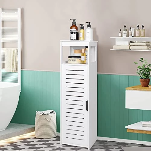 Oferta limitada: VOGGV Armario de Almacenamiento para Baño, Muebles de Baño Independientes Resistentes a la Intemperie con Puerta Doble y Estante de 3 Niveles, Pequeño Armario de Suelo de Baño para Salón, Dormitorio de 26.26 € a 19.97 € (ahorro 24%)