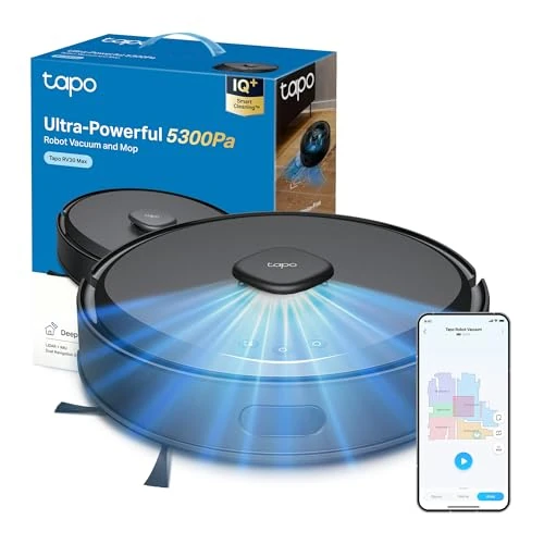 Tapo RV30 MAX - Robot Aspirador con 5300Pa, Doble Navegación LiDAR+IMU, Tasa de Recogida de Polvo Superior al 97%, IQ+ Smart Cleaning, Mapeo 3D, Control por Voz y App,sin Base de autovaciado,Negro