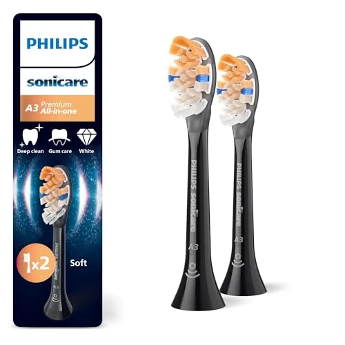 Oferta limitada: Philips Sonicare A3 Premium All-in-One, cabezales de cepillado de repuesto originales, negro, paquete de 2, HX9092/88 de 29.99 EUR a 23.96 EUR (ahorro 20%)