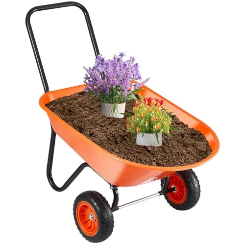 Offerta a tempo: VEVOR Carrello Carriola, Carico 141,58 L Capacità 180 kg, Carrello Ribaltabile Giardino 2 Ruote, con Maniglia Ruote 3048 mm, Carrello Giardino, Carri Giardino Facile Caricamento per Prato all'Aperto - 42% da 128.99 € a 75.02 €
