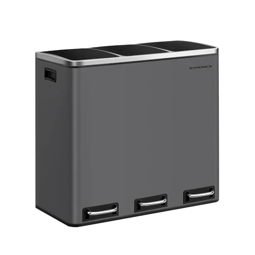Offre limitée : SONGMICS Poubelle de cuisine LTB054G01-3 compartiments - 15 sacs inclus - Couvercle à fermeture amortie - Pédales - Seaux intérieurs - En acier - Gris mat de 149.99 € à 86.99 € (42.0% de remise)