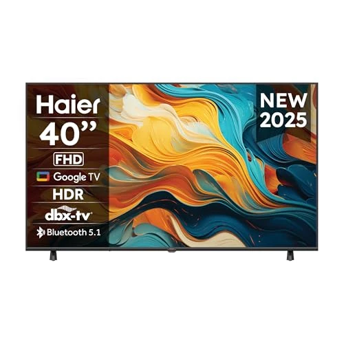 Oferta limitada: Haier Direct LED Full HD H40K85EFX - 40", Smart TV, Google TV, Dolby Audio, HDR 10, Smart Remote Control, Google Assistant, Bluetooth 5.1, DBX TV, HDMI 2.1 x 4, Sin Marcos, 2024 de 271.90 EUR a 169.00 EUR (ahorro 38%)