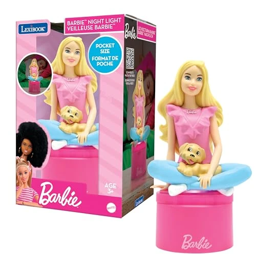 Lexibook, Barbie, LED Zaklamp Nachtlampje voor kinderkamer, zacht licht, op batterijen, Roze, NLJ01BB