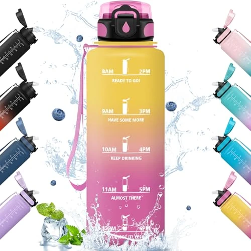 Limited offer: HoneyHolly Water Bottle, 1.5L Water Bottle, Motivational Water Bottle with Straw, Gym Water Bottle, Leak Proof, Water Bottle for School, Gym, Camping, Cycling, Yoga from 14.60 EUR to 14.60 EUR (save 0%)