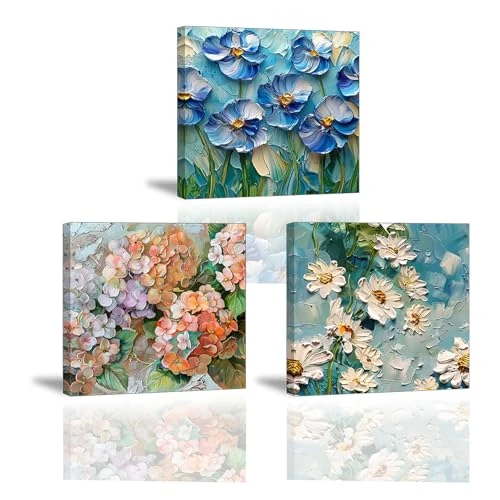 PIY PAINTING Obraz na płótnie kwiatowy, kwiatowy obraz olejny na płótnie, obraz na płótnie do sypialni salonu biura kuchni, łatwy do powieszenia na prezent rocznicowy, 3 x 30 x 30 cm
