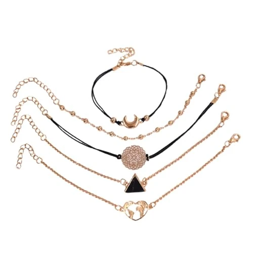 Oferta limitada: 5 PCS Pulsera Mujer, Juego de Pulseras Mujer, Personalizadas con Estrella y Luna, en Cristal Dorado, Hecha a Mano, Joyería de Mano, Cadena con Cuentas para Mujer y Niña de 3.99 EUR a 3.99 EUR (ahorro 0%)