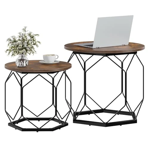 Offre limitée : WOLTU Lot de 2 Tables Basses Gigognes, Table de Salon, Cadre Noir en Métal, Plateau Rond en Bois Composite, Style Industriel,Effet de Bois brûlé,BTS05vbn de 39.99 € à 39.99 € (0.00% de remise)