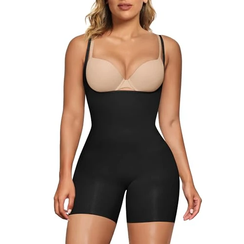 SHAPERX Shapewear Damen Body Figurformende Bodywäsche Miederbody Stark Formend Shaping Bodysuit, UK-SZ5258-2-Black-S/M