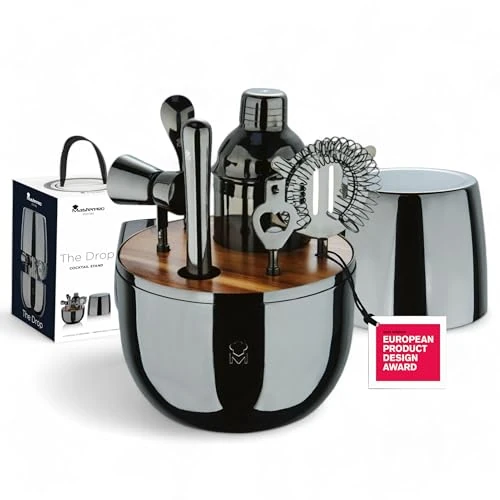 MasterPRO The Drop - Set à Cocktail Design 6 pièces en Acier Inoxydable - Élégant, Durable et Multifonctionnel - Idée (Noël, Pâques, Mariage) - Boîte Cadeau Incluse