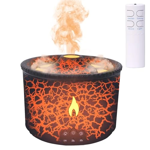 Auveach Dyfuzor aromatów z efektem płomienia 2 kolory światła 360 ml nawilżacz dyfuzor olejków eterycznych 2 tryby mgły, funkcja timera i pilota do domowego biura (czarny)