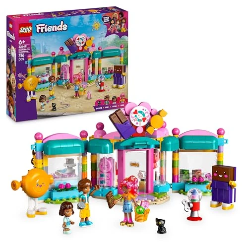 LEGO Friends Tienda de Golosinas de Heartlake City de Juguete - 3 Mini Muñecos, Figura Animal de Gato y Accesorios de Comida de Juguete - Regalo de Cumpleaños para Niñas de 6+ Años 42649
