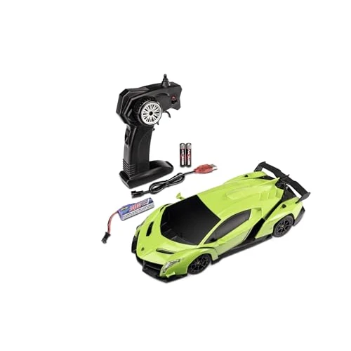 Carson 500404308 Lamborghini Veneno 1:24 2.4G 100% RTR Verde - Auto Telecomandata Con Illuminazione LED, Tempo di Guida 60 Min, Veicolo RC, Giocattolo Telecomandato