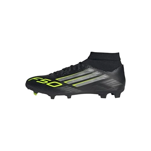 Adidas Unisex Adulto F50 League Mid Firm Ground/Multi Ground Football Boots, Core Black/Iron Metallic/Lucid Lemon, 46 EU