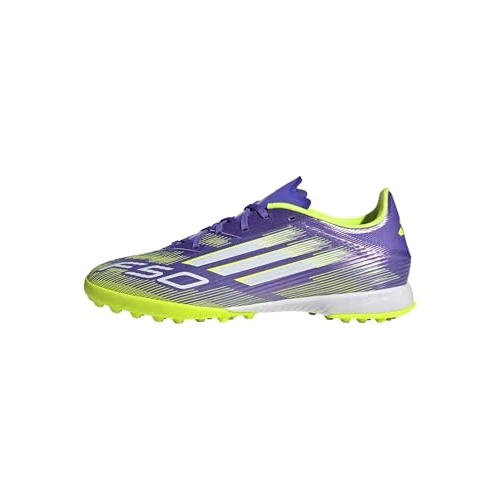 adidas Unisex F50 League Turf Football Boots, Purple Rush/Cloud White/Lucid Lemon, 47 1/3 EU