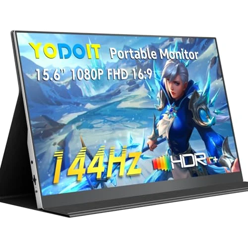 Yodoit Portable Monitor 15,6 Zoll 144hz 1920 x 1080 FHD Tragbarer Monitor IPS-Display mit USB Typ C Eingebaute Lautsprecher Eye Care Bildschirm für PC, Laptop, Xbox, PS 3/4/5, Switch und TV