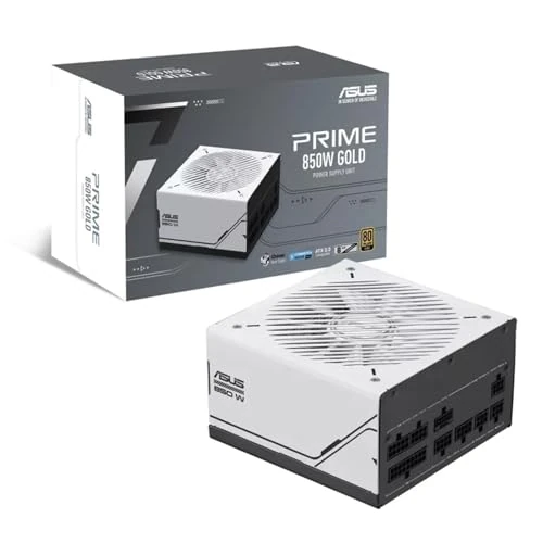 ASUS Prime 850W Gold, Alimentatore Modulare per PC, 850W di Potenza, PCle Gen 5.0, 80 Plus Gold, Standard ATX 3.0, Ventola con Doppio Cuscinetto a Sfera, Bianco, PRIME-850W-GOLD