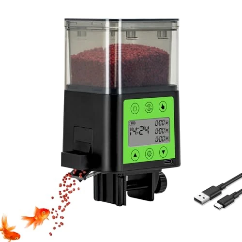 Podazz Automatische visvoederautomaat - USB oplaadbare 320 ml grote capaciteit aquariumvisvoer dispenser met LCD-display, vochtbestendige elektrische timer-feeder van Fi sh tank voor vakantie weekend