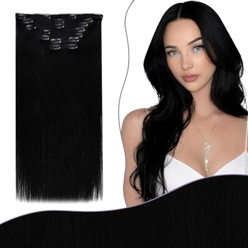 Offre limitée : Fshine Extensions Cheveux Naturels à Clips 135 g 70 cm Noir, Meche Cheveux de 197.99 € à 197.99 € (0.00% de remise)