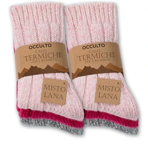 Occulto Calcetines Termicos de Lana para Niños 6 Pares (modelo: Niki) mezcla rosa 35-38