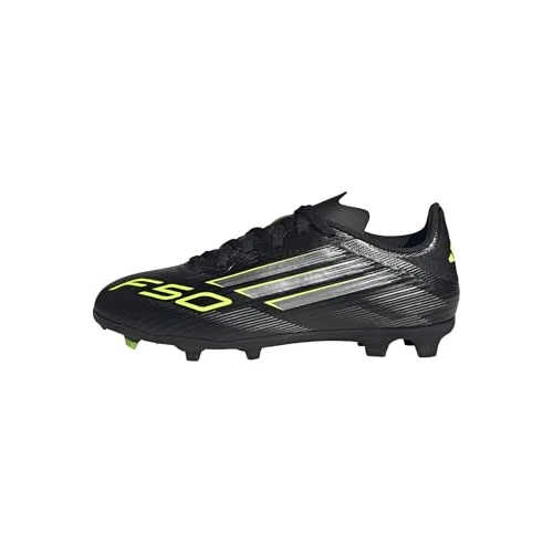 Adidas Mixte Enfant F50 League Firm Ground/Multi Ground Football Boots Kids, Core Black/Iron Metallic/Lucid Lemon, 30 EU