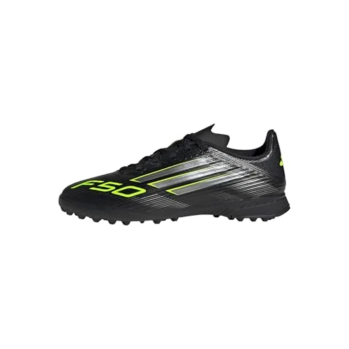 Adidas Unisex niños F50 League Turf Football Boots Kids, Core Black/Iron Metallic/Lucid Lemon, 33 EU