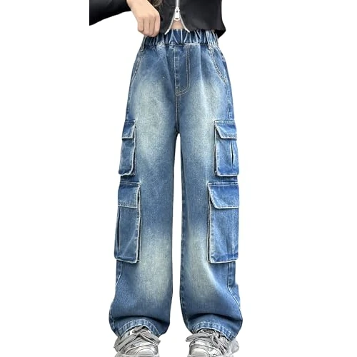 Limitiertes Angebot: Mädchen Baggy Jeans Hip Hop Jeanshose mit Weitem Bein Kinder Hosen Streetwear Casual Relaxed Blau 120 von 39.89 EUR auf 25.93 EUR (Spare 35%)