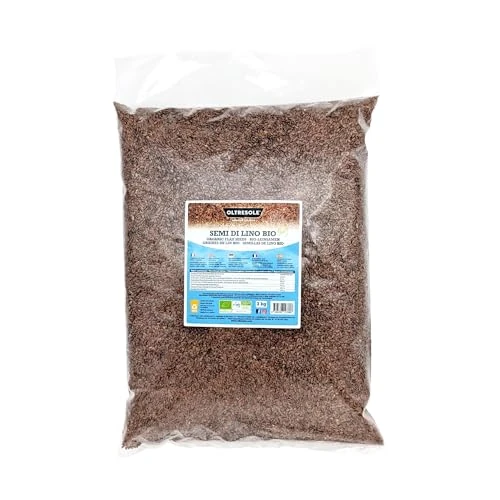 Oltresole, Semi di Lino Biologici 3 kg, Semi Oleosi Crudi, Interi e Scuri, Ricchi di Minerali e Fibre, Ideali per Ricette Sane e Bilanciate, Fonte di Omega-3 e Antiossidanti, 100% Naturali