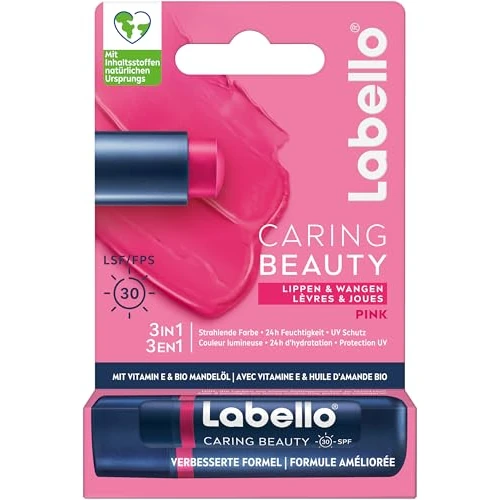 Limited-time offer: Labello Caring Beauty Pink Lip Balm with Colour and Sun Protection, Coloured Lip Care with SPF 30, Vitamin E and Organic Almond Oil, Lip Balm for Lips and Cheeks (4.8 g) from 9.38 £ to 9.38 £ (save 0.00%)