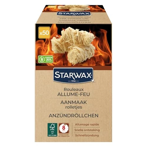 STARWAX - Rullo accendifuoco per barbecue, camino e stufa - composizione naturale - accensione rapida - pulito e inodore - Non altera il sapore degli alimenti - Set da 50