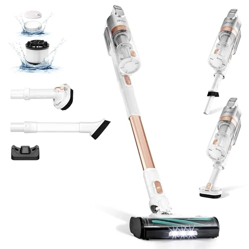 LEVOIT Aspiradora sin Cable, 4 en 1 Aspirador Escoba con Tecnología Antienredos, 3 Modos y hasta 50Min, 99,9% de Filtración, Ligero y Luz LED, Potente para Pelo de Mascotas, Polvo, Suelos Duros