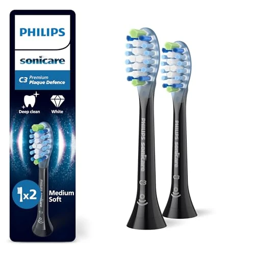 Offre limitée : Philips Sonicare C3 Premium Plaque Defence - têtes de brosse à dents de rechange d'origine, noir, lot de 2, HX9042/88 de 24.99 EUR à 17.99 EUR (remise 28%)