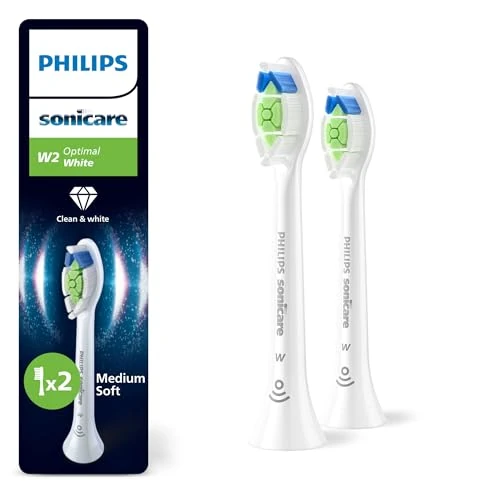 PHILIPS Sonicare W2 Optimal White, testine di ricambio originali, bianco, confezione da 2, HX6062/87, Nuovo, 2 Testine