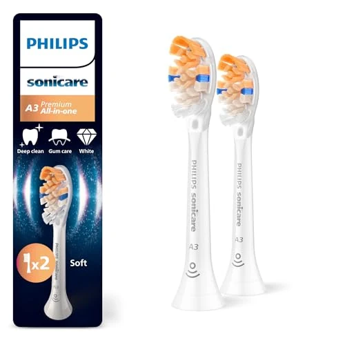 Philips Sonicare A3 Premium All-in-One, oryginalne wymienne główki szczoteczki, kolor biały, 2 sztuki w opakowaniu, HX9092/87, Nowy