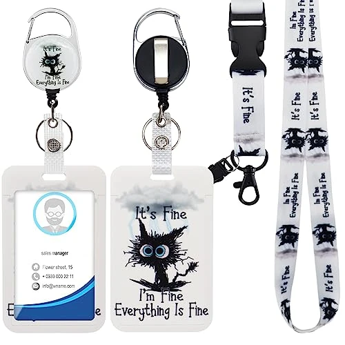 Offerta a tempo: Porta badge identificativo con cordino staccabile per, bobina per badge retrattile, clip per targhetta identificativa rimovibile, cordino per collo (Gatto) - 39% da 11.99 € a 7.32 €
