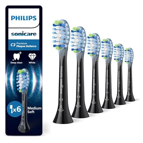 Oferta limitada: Philips Sonicare C3 Premium Plaque Defence, cabezales de cepillo dental de repuesto originales, negro, paquete de 6, HX9046/88 de 64.99 EUR a 34.99 EUR (ahorro 46%)