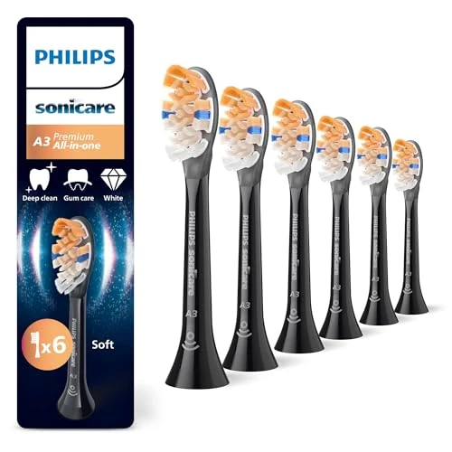 Offre limitee: Philips Sonicare A3 Premium All-in-One - têtes de brosse à dents de rechange d'origine, noir, lot de 6, HX9096/88 de 69.99 EUR a 49.99 EUR (economie 29%)