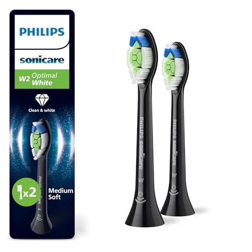 Philips Sonicare W2 Optimal White, Genuine Replacement Toothbrush Heads, Black, 2 Pack, HX6062/88
